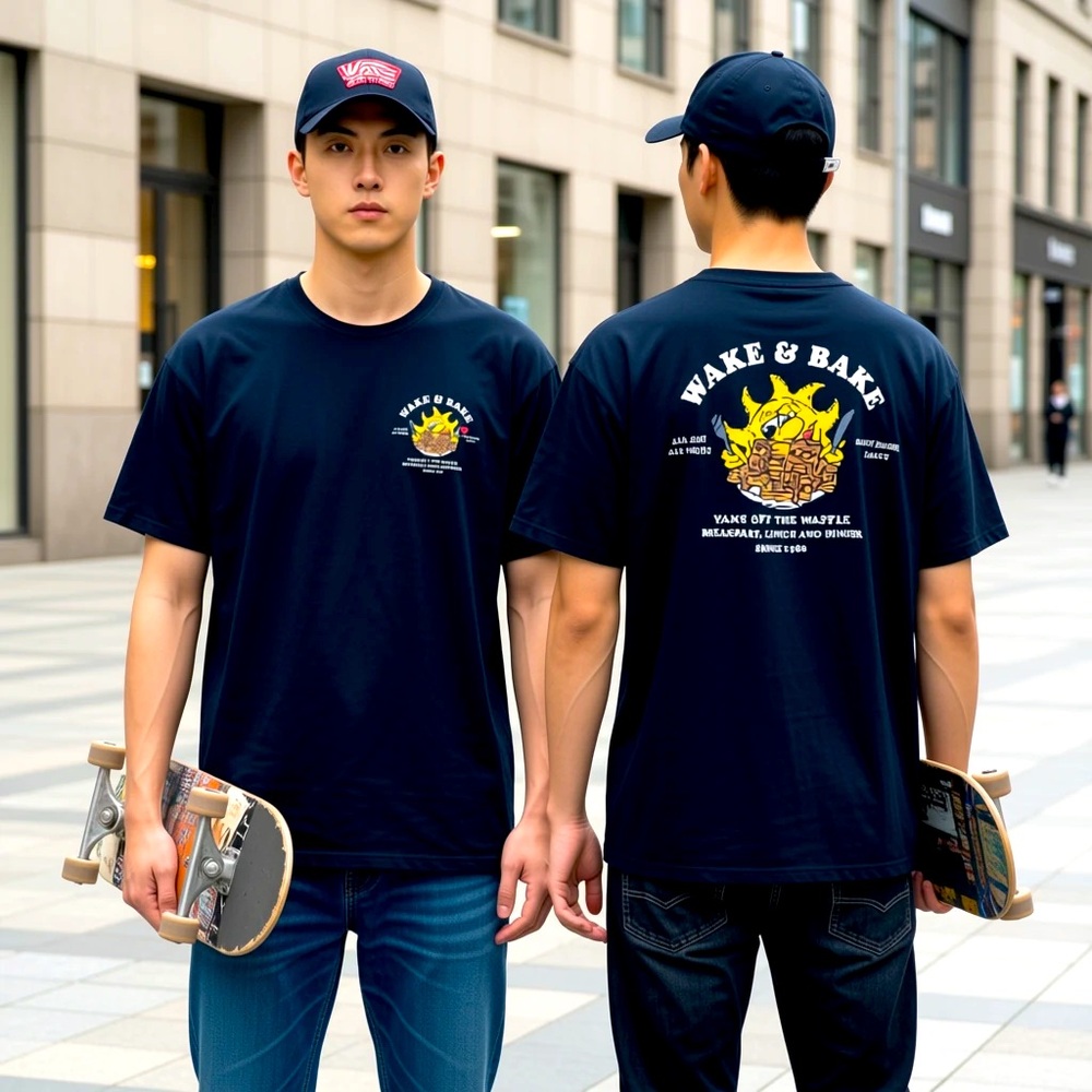 Vans Mens T-Shirt XL I Heart Waffles Wake & Bake Black Graphic Skater Tee